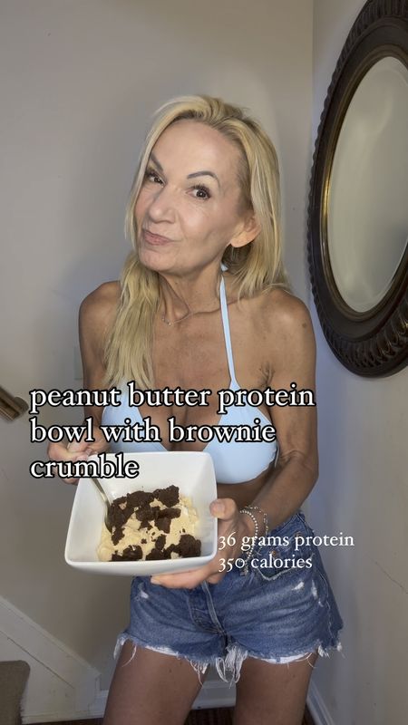 PEANUT BUTTER PROTEIN BOWL WITH BROWNIE CRUMBLE- 36 grams protein, 350 calories 

Bake the brownies ahead of time and store in the fridge  (they also freeze well when tightly wrapped)

50 CALORIE FUDGE BROWNIES

2 cups baked sweet potato 
4 eggs
1 teaspoon vanilla extract 
1 cup unsweetened cocoa powder
2 tablespoons instant  espresso 
1 cup granulated monk fruit 

Bake sweet potatoes in their jackets well ahead of time. Let them cool and skin will come off easily. Measure 2 cups of sweet potato (and enjoy any leftovers as a yummy side dish!)

Put sweet potato, eggs and vanilla in blender and blend until smooth. Pour into bowl and stir in remaining ingredients until thoroughly combined. 

Scrape into and 8x8 inch pan- can be lightly greased or lined with parchment and bake at 350 for 35 minutes or until set in the middle. They will firm up as they cook but will remain very moist and fudgey.  

Let cool and cut into 16 pieces, Store leftovers in the fridge. I think the taste and texture improve after spending time in the fridge. 

Each brownie has around 50 calories (and is packed with nutrients from the sweet potato and eggs!)


PEANUT BUTTER PROTEIN BOWL- 36 grams of protein, 300 calories 

1 cup plain 2% Greek yogurt 
1/4 cup powdered peanut butter
1 tablespoon granulated sweetener- I used Monkfruit 

Stir it all together and enjoy!

 

xoxo
Elizabeth 









#LTKVideo #LTKHome #LTKSwim
