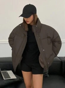 DAZY Women's Solid Color Pocket Thermal Lined Long Sleeve Padded Coat For Winter, Winter Women Cl... | SHEIN