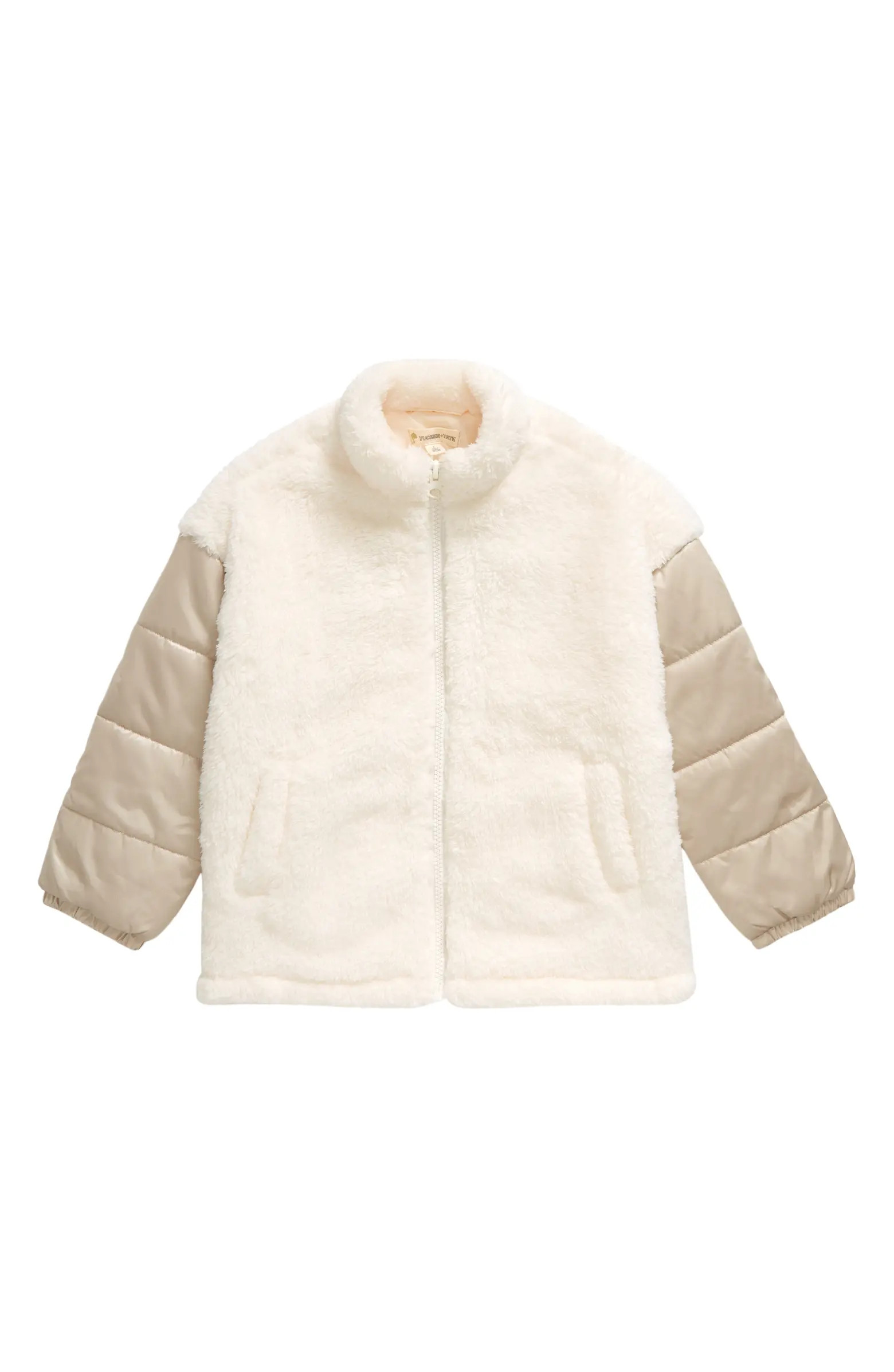 Kids' Mix Media Embroidered Fleece Jacket | Nordstrom