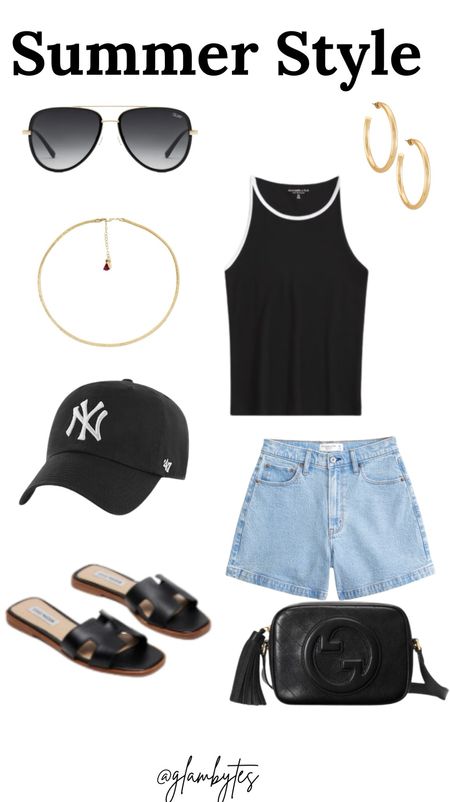 Summer outfit
Tank, cap, sandals, jewelry, denim
Shorts

#LTKstyletip