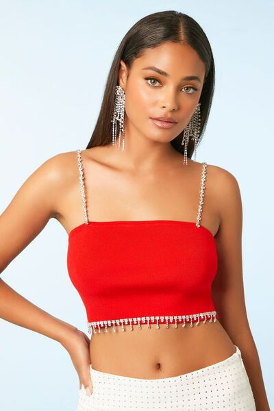Sweater-Knit Rhinestone-Trim Crop Top | Forever 21