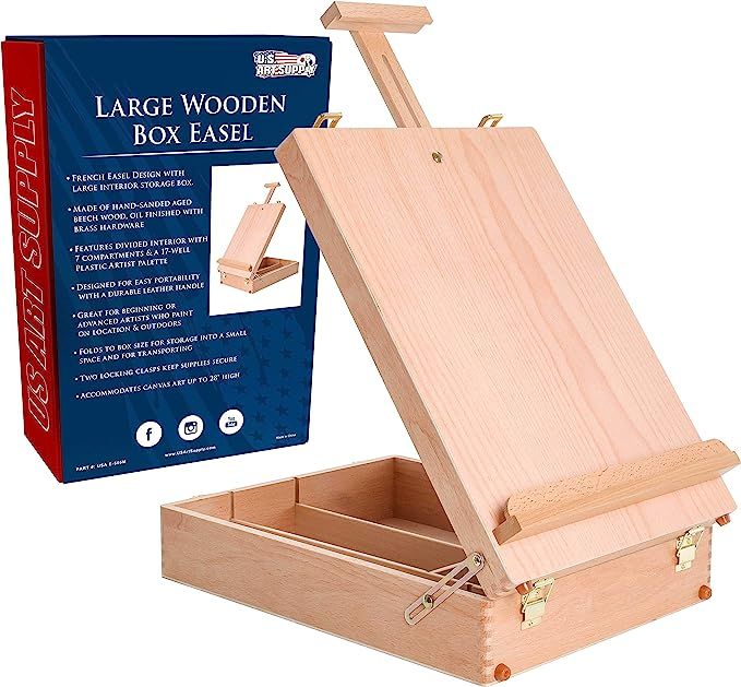 U.S. Art Supply Newport Large Adjustable Wood Table Sketchbox Easel, Paint Palette, Premium Beech... | Amazon (US)