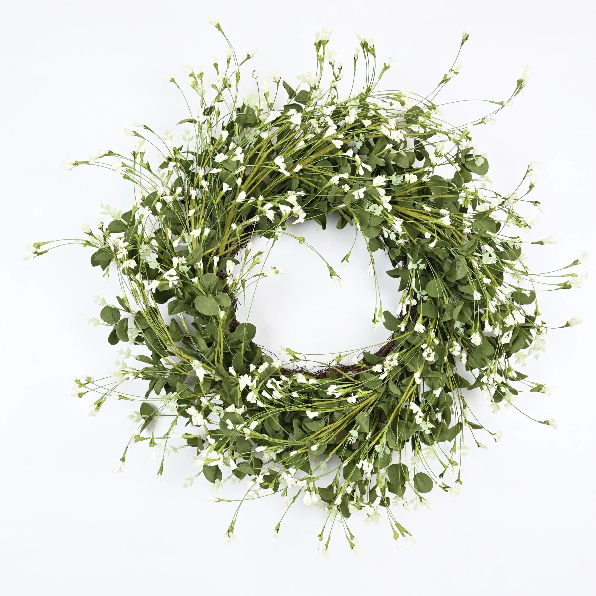 26" Artificial Farmhouse Greenery Eucalyptus Spring Summer Wildflower Floral Wreath For Front Doo... | Wayfair North America