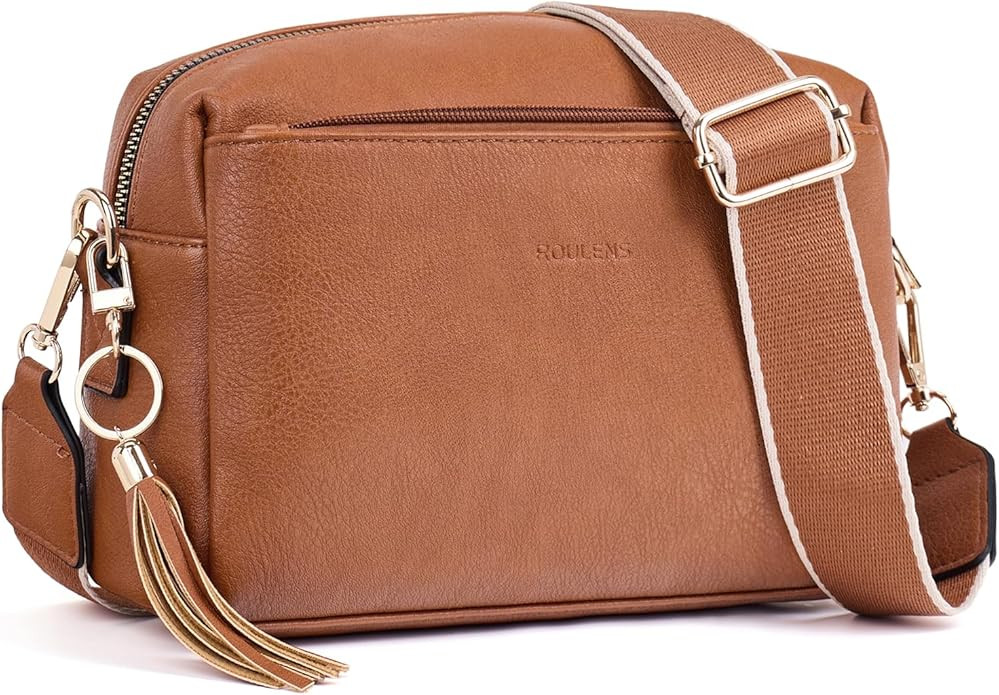 Roulens Triple Zip Small Crossbody Bag for women,Wide Strap Cell Phone Purse Shoulder Handbag Wal... | Amazon (US)