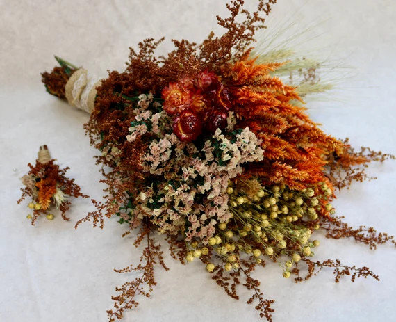 Autumn Dusk Dry Flower Bouquet Boutonniere Wedding Bouquet - Etsy | Etsy (US)