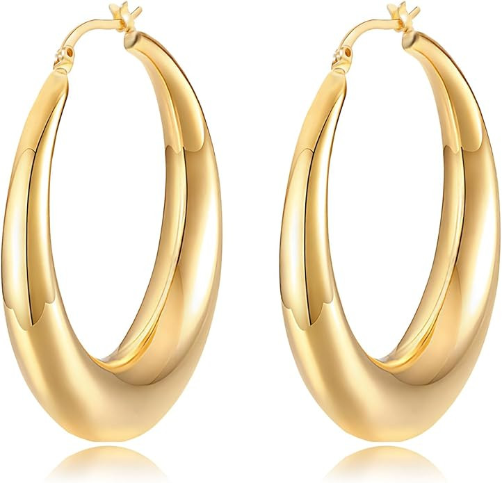 Golden Hoop Earrings For Women The Twisted Close-Fitting Hoop Shape Is Crafted With Gold-Plated M... | Amazon (US)