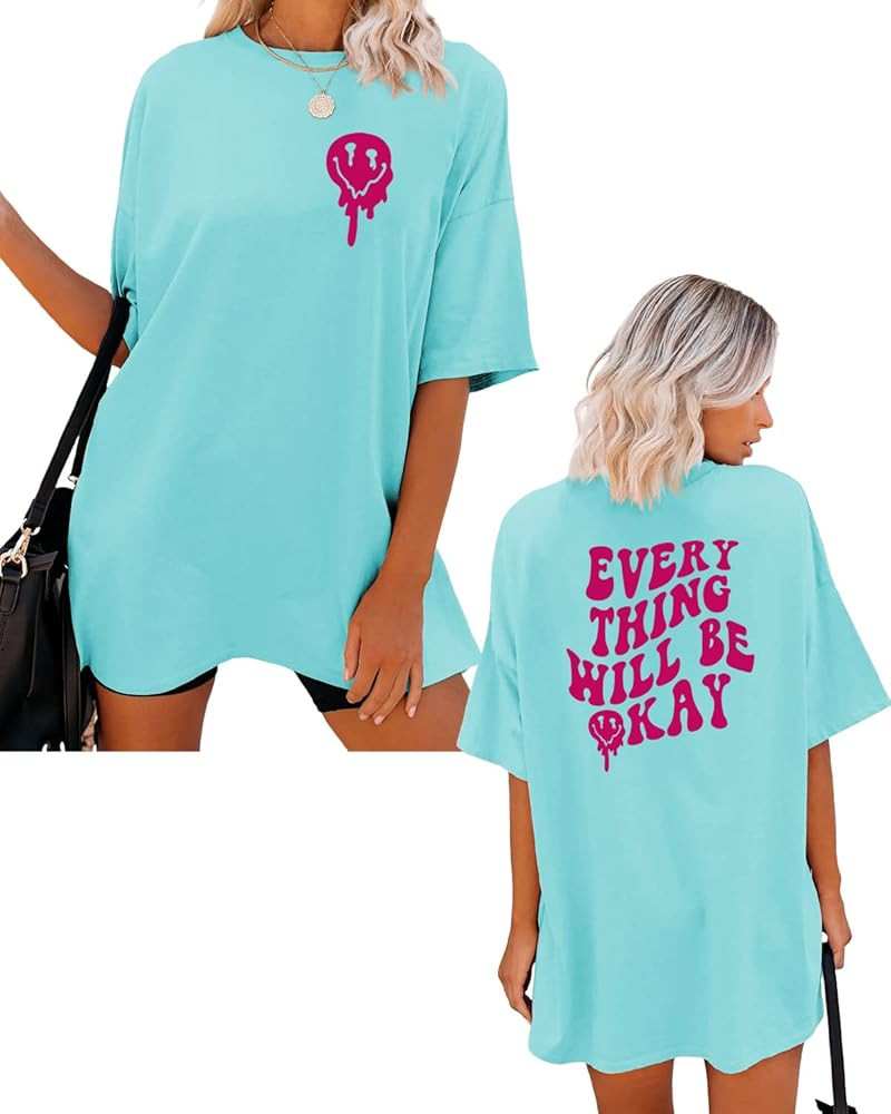 Oversized Graphic Tee Shirt Women Short Sleeve Drop Shoulder Inspirational Positive Saying Aesthe... | Amazon (US)