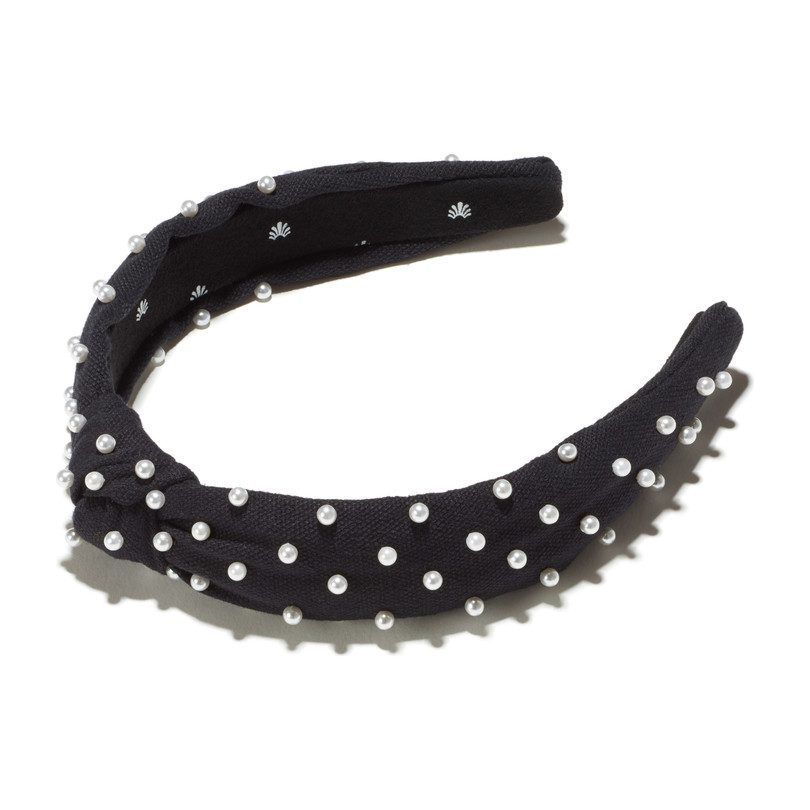 Slim Woven Pearl Knotted Headband, Black | Maisonette