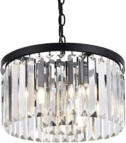 Cuaulans Black Crystal Chandelier, Modern Black Pendant Ceiling Light Fixture for Dining Room Bat... | Amazon (US)