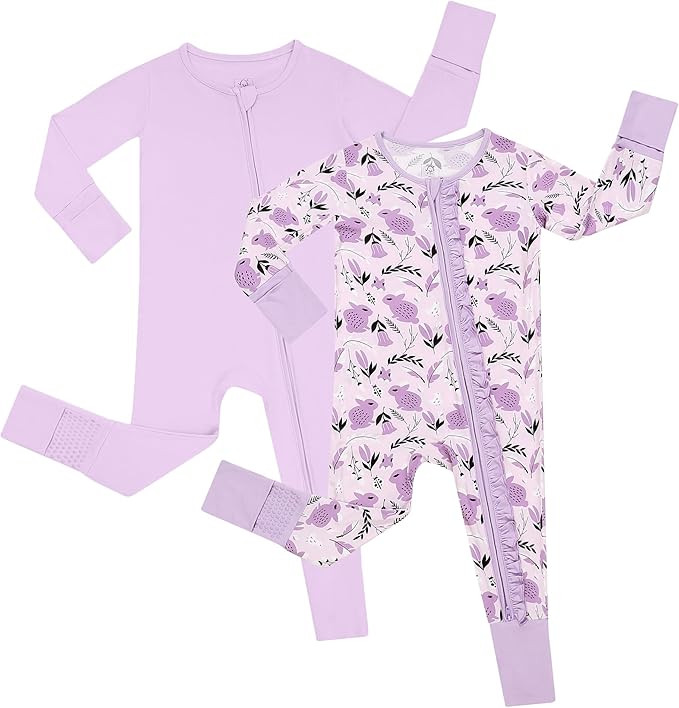 JunNeng 2Pcs Baby Girl Viscose from Bamboo Sleeper with Mitten Cuffs, 2 Way Zipper Romper, Sleep ... | Amazon (US)