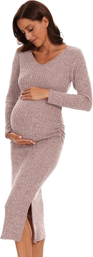 Long Sleeve Maternity Sweater Dress for Fall Winter Baby Shower & Photoshoot - Women's Pregnancy ... | Amazon (US)