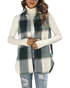 UANEO Womens Fall Flannel Plaid Vest Button Down Sleeveless Shirt Jacket With Pockets       Send ... | Amazon (US)