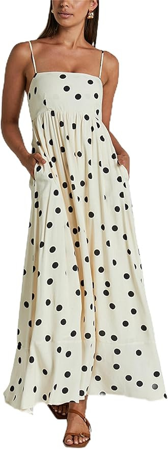 Yuemengxuan Boho Maxi Dresses for Women Spaghetti Strap Flowy Smocked Long Dress Casual Summer Va... | Amazon (US)