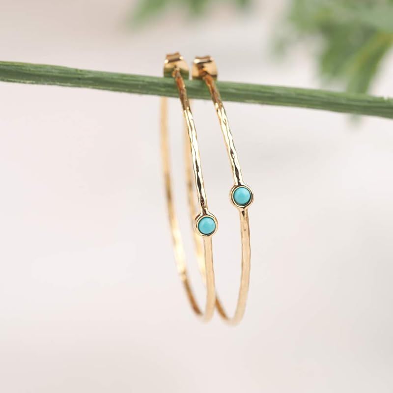 Blue Simulated Turquoise Gold Plated Brass Hoop Earrings | Amazon (US)