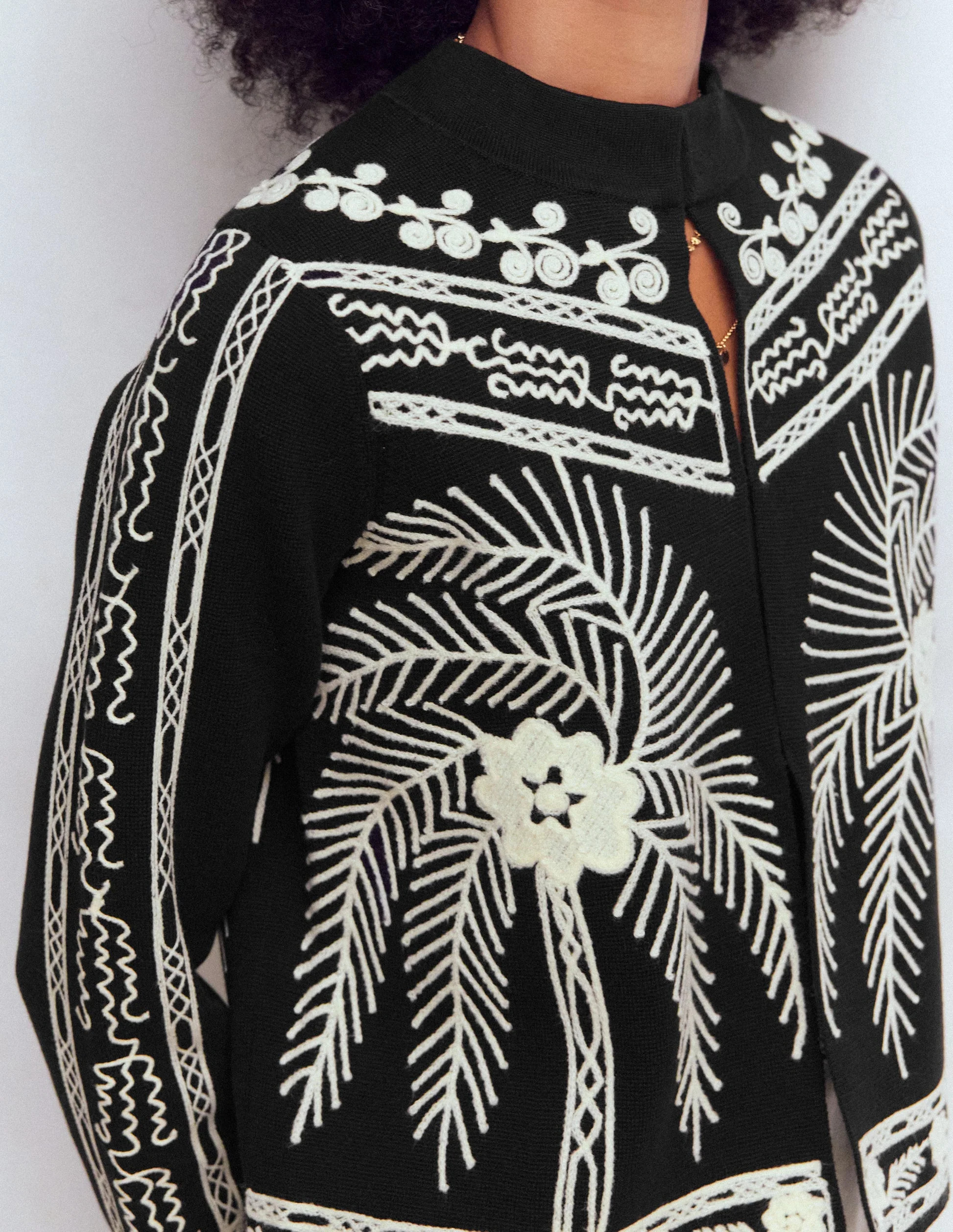 Elena Stand Neck Jacket-Black Embroidery | Boden (US)