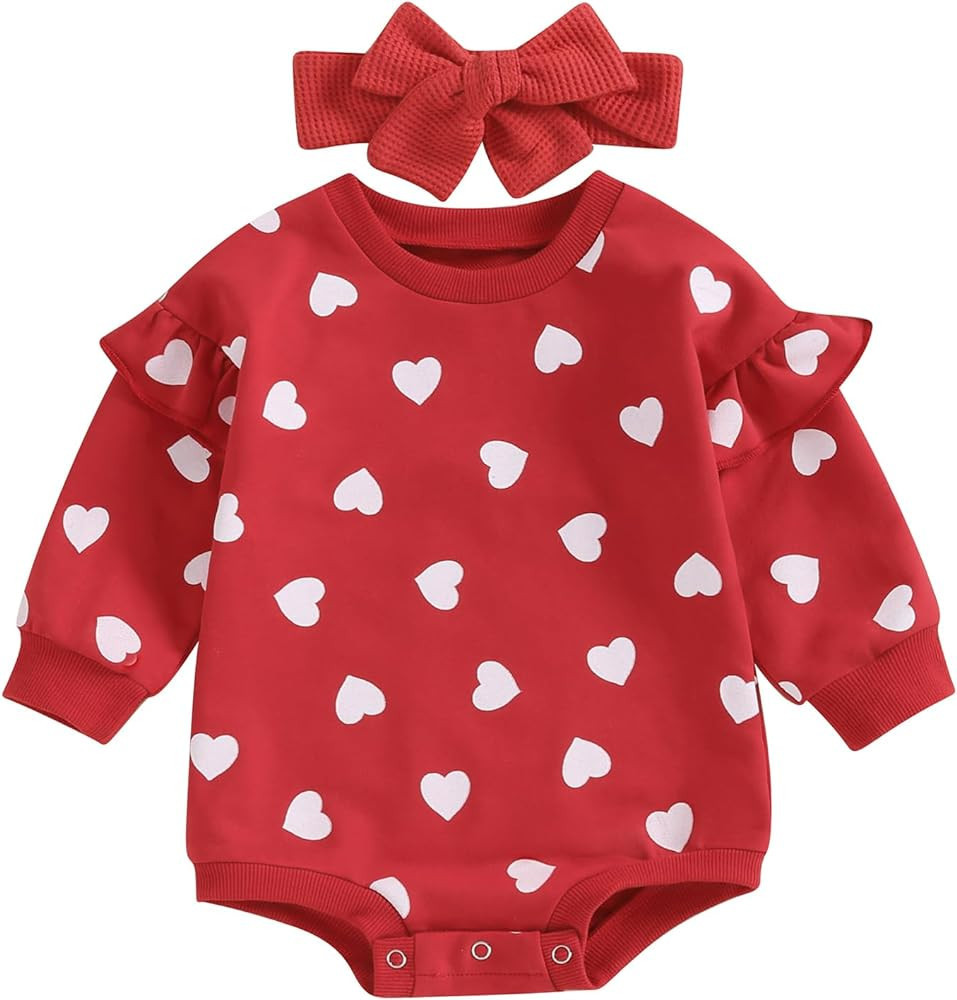 Amiblvowa Newborn Infant Baby Girl Oversized Sweatshirt Bubble Romper Crewneck Love Embroidery On... | Amazon (US)