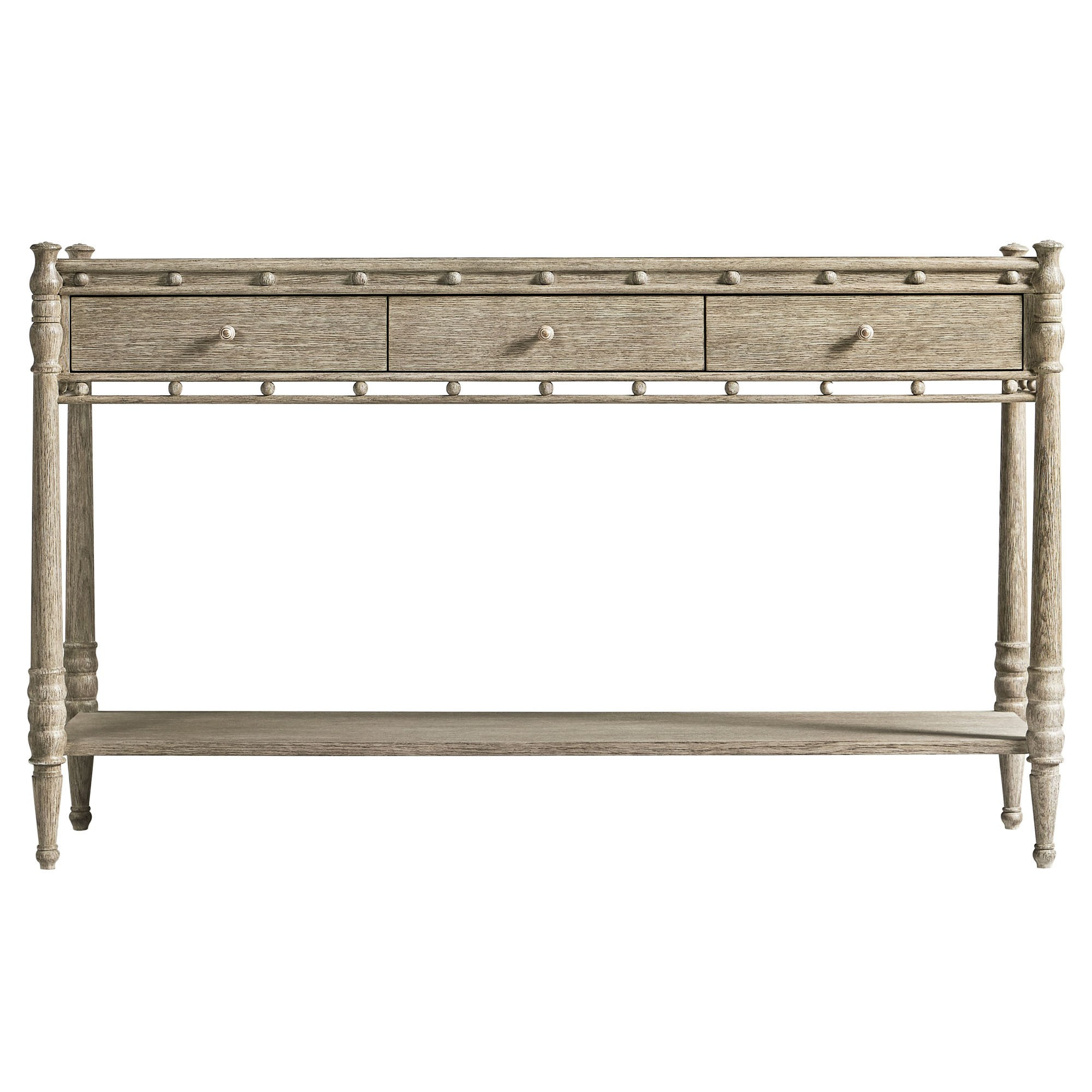Catherine Updated Traditional Grey Oak Wood Console Table | Kathy Kuo Home