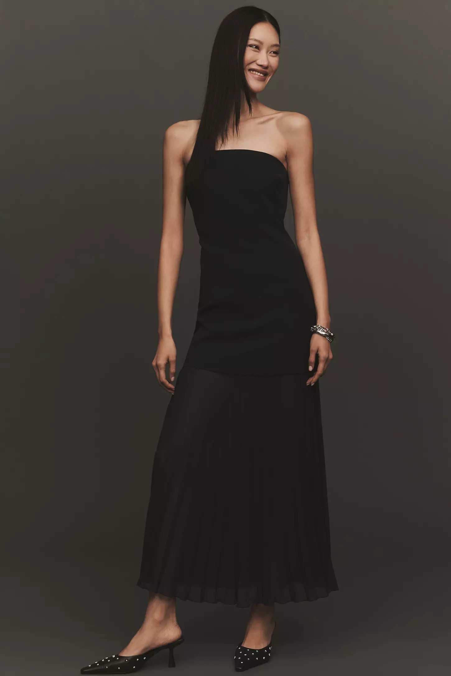 By Anthropologie Strapless Twofer Pleated Midi Dress | Anthropologie (US)