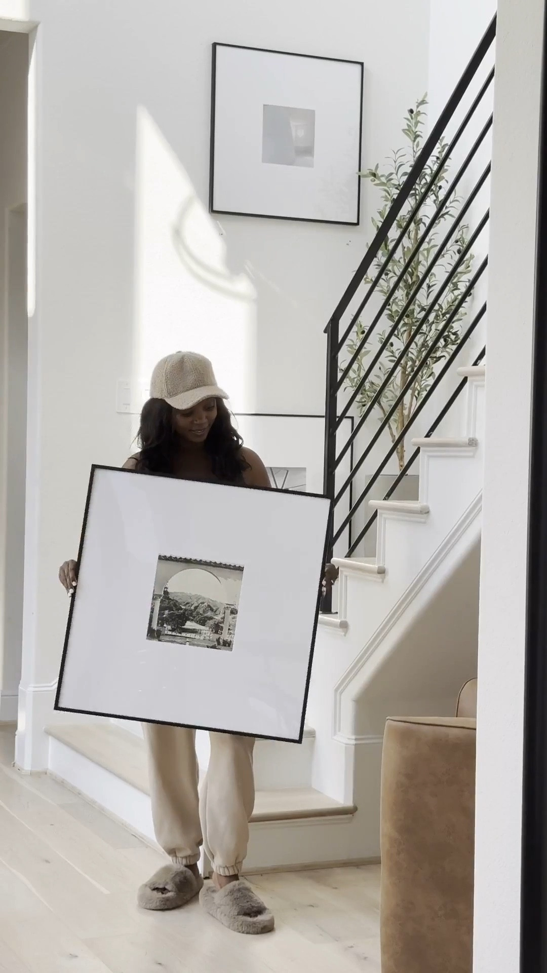 Many of you have LOVED & inquired about these frames and here are the specific measurements - since the frames come in various sizing options:  

Measurements:
Frames are by @Frameiteasy
Art Size: 10" x 10"
Outside Frame Size: 27 3/16" x 27 3/16"
Style: Ashford, in Satin Black
Matting: 8 1/2" Smooth White (White Core)
Cover: Clear Acrylic
Backing: Acid Free Foamcore
Spacing Between Frames: 3 Inches 

I added pictures from the Architecture Digest book. Black and white prints add a classic finish especially with these black frames. 
