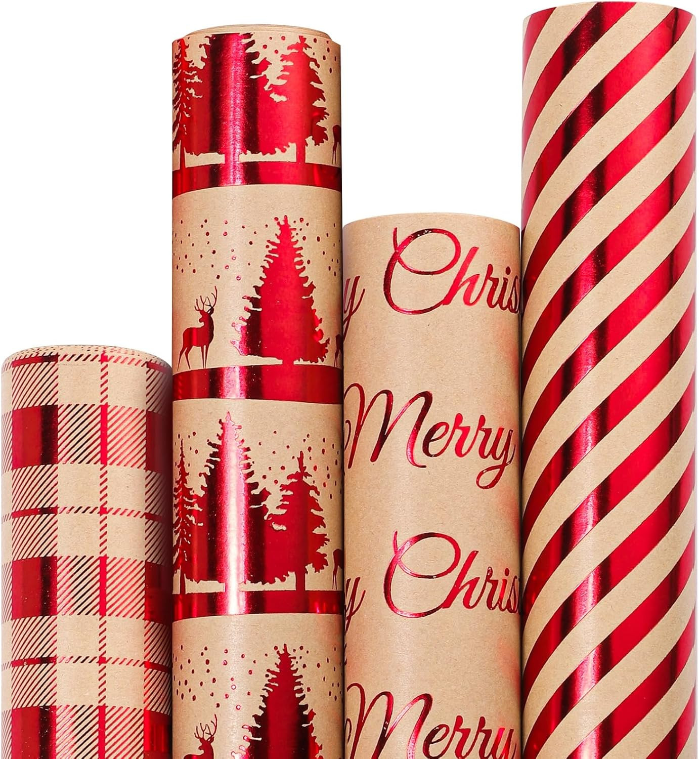 woric 30 Inch Christmas Wrapping Paper Jumbo Gift Wrapping Paper, Brown with Red Pattern Vintage ... | Amazon (US)