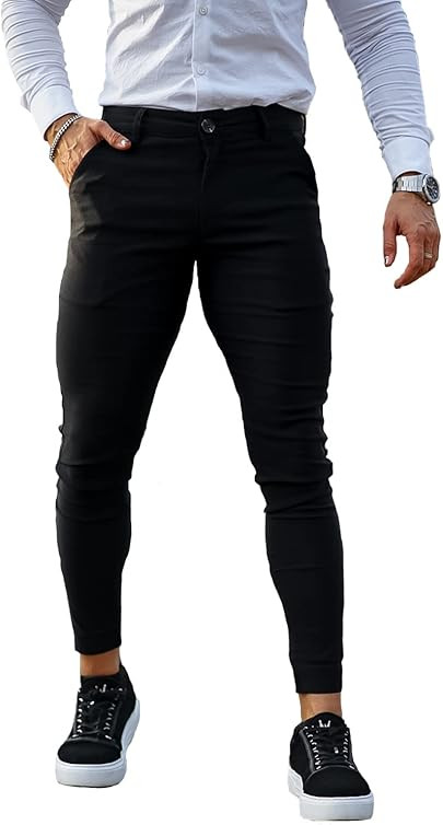 GINGTTO Mens Chinos Slim Fit Stretch Flat-Front Skinny Dress Pants Grey Plaid… | Amazon (US)