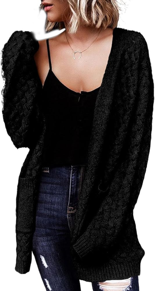 Dokotoo Women's 2024 Fashion Casual Open Front Long Sleeve Chunky Cable Knit Cardigans Sweaters O... | Amazon (US)