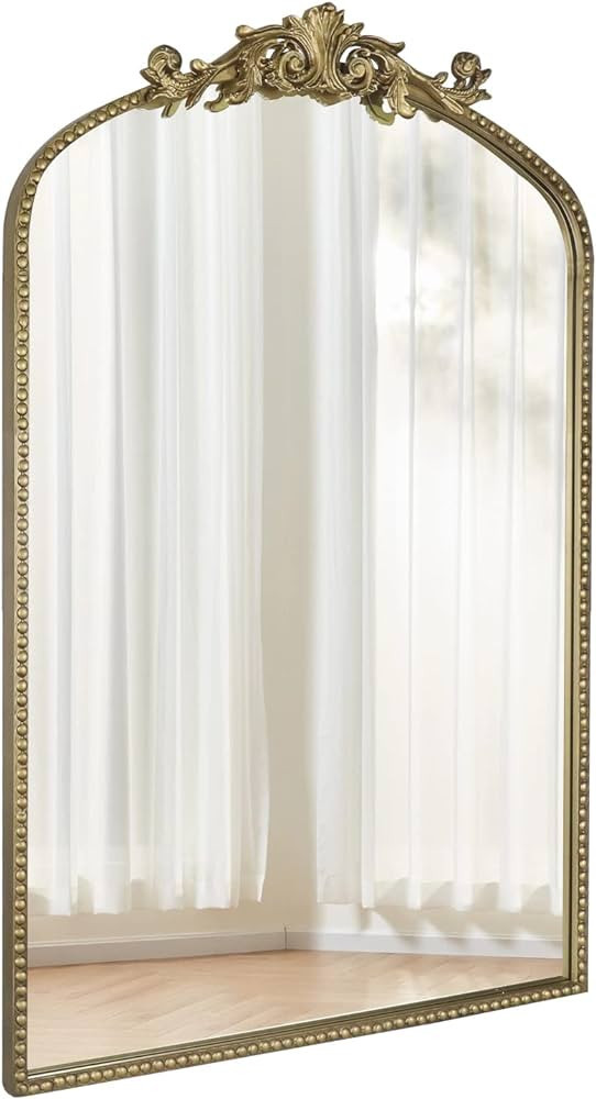 CASOLLY Arendahl Traditional Retro Gold Arched Wall Mirror, 24"x36" Carved Elegant Mantel Farmhou... | Amazon (US)