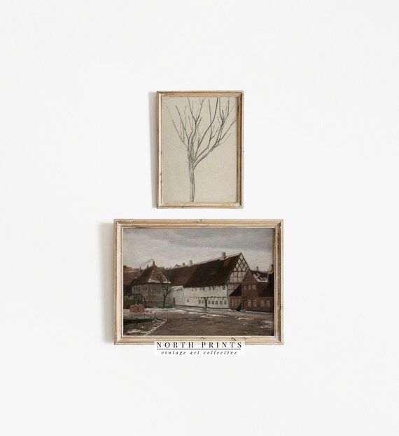 Vintage European Winter Print SET | Village Painting | Tree Sketch Art PRINTABLE | S2-50 | Etsy (US)