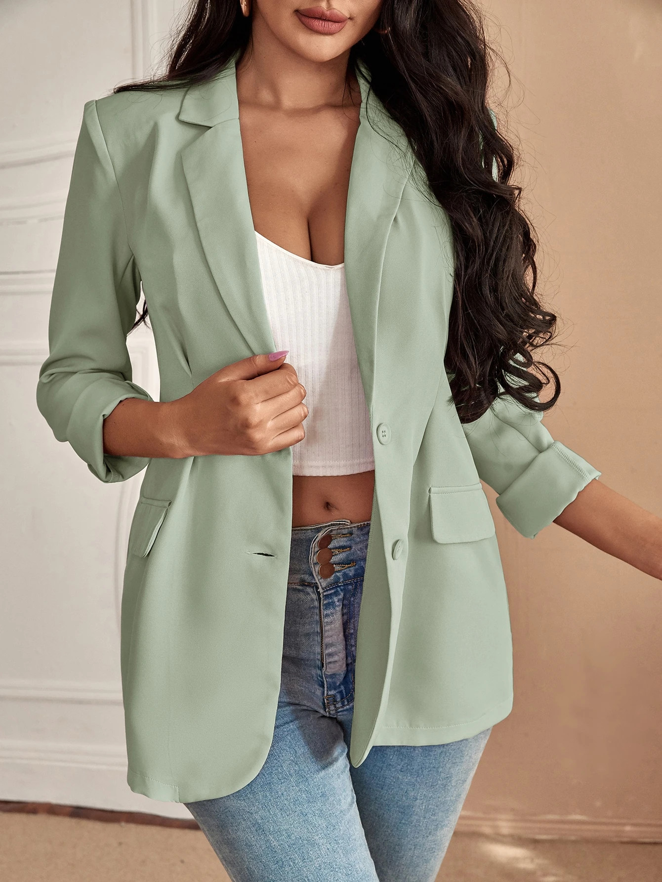 Lapel Neck Single Breasted Blazer | SHEIN