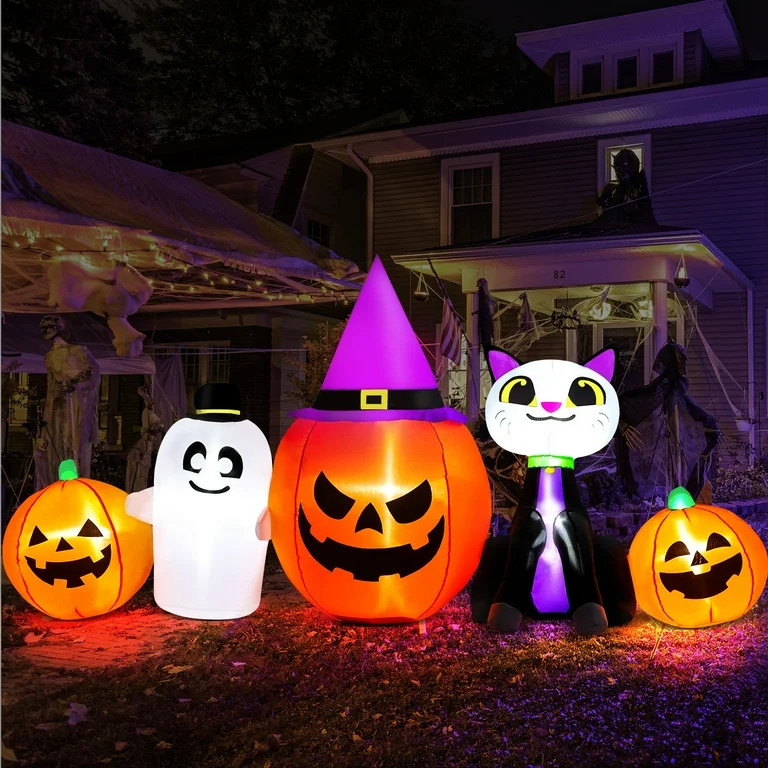 IZNEN 8ft Halloween Inflatables Pumpkin with Cat and Ghost Outdoor Decor,Built-in LED Lights,for ... | Walmart (US)