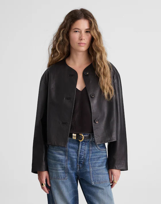 Crop Cardigan Jacket in Leather | Madewell