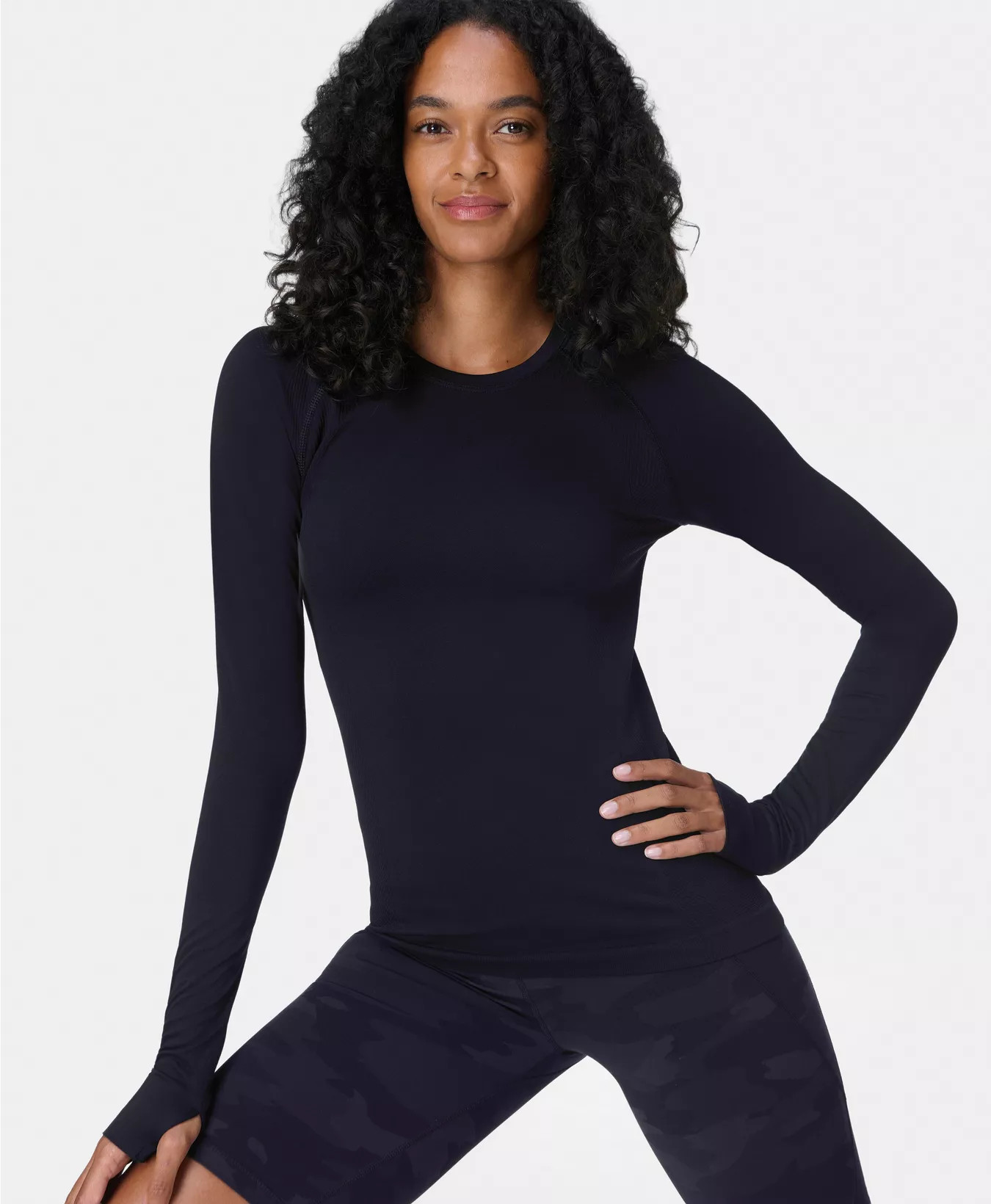 Athlete Seamless Workout Long Sleeve Top - Navy Blue | Women's Base Layers & Long Sleeve Tops | S... | Sweaty Betty UK