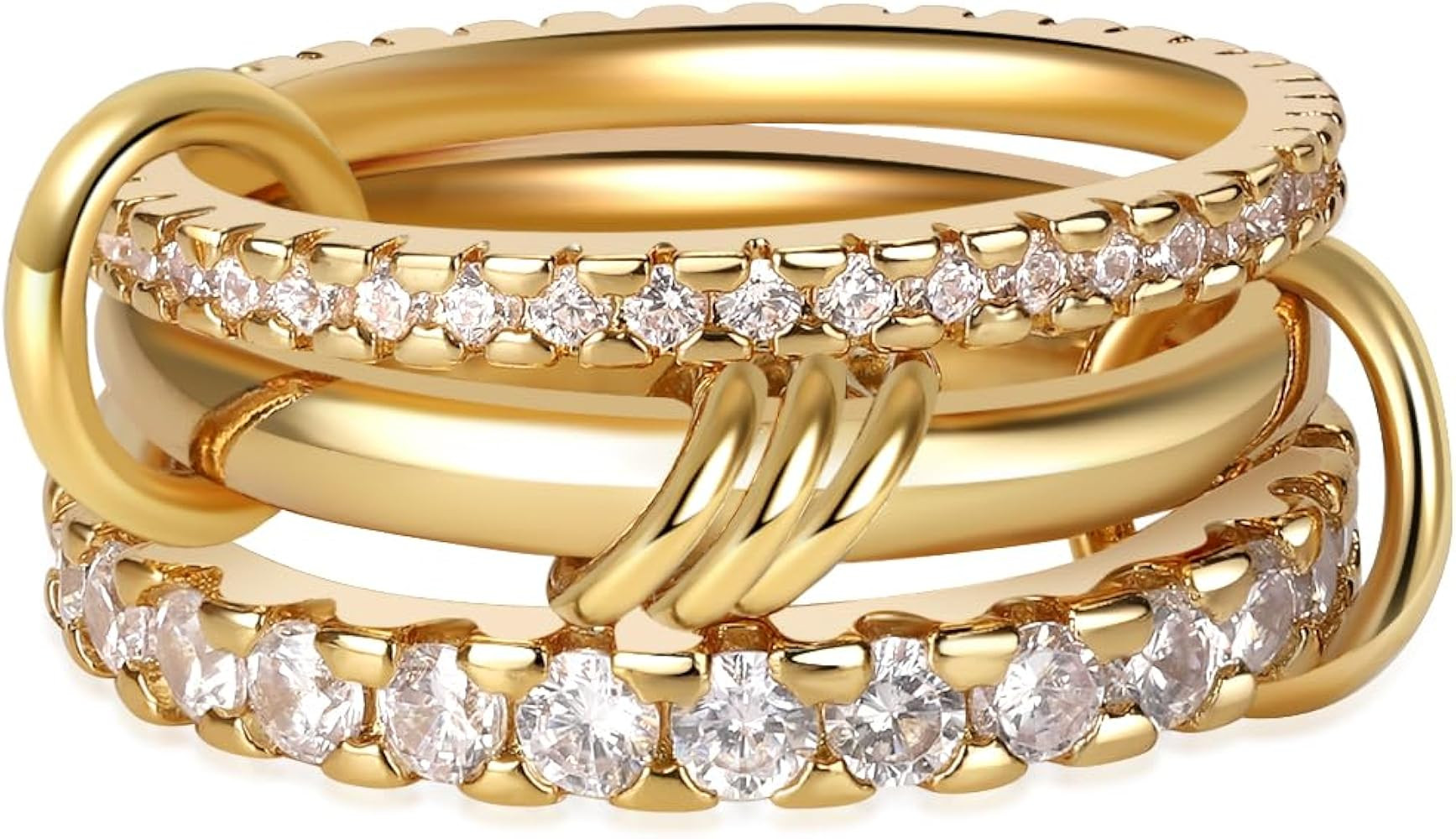 Gold Stackable Rings for Women Non Tarnish, 18K Gold Plated CZ Cubic Zirconia Rings, Golden Rings... | Amazon (US)