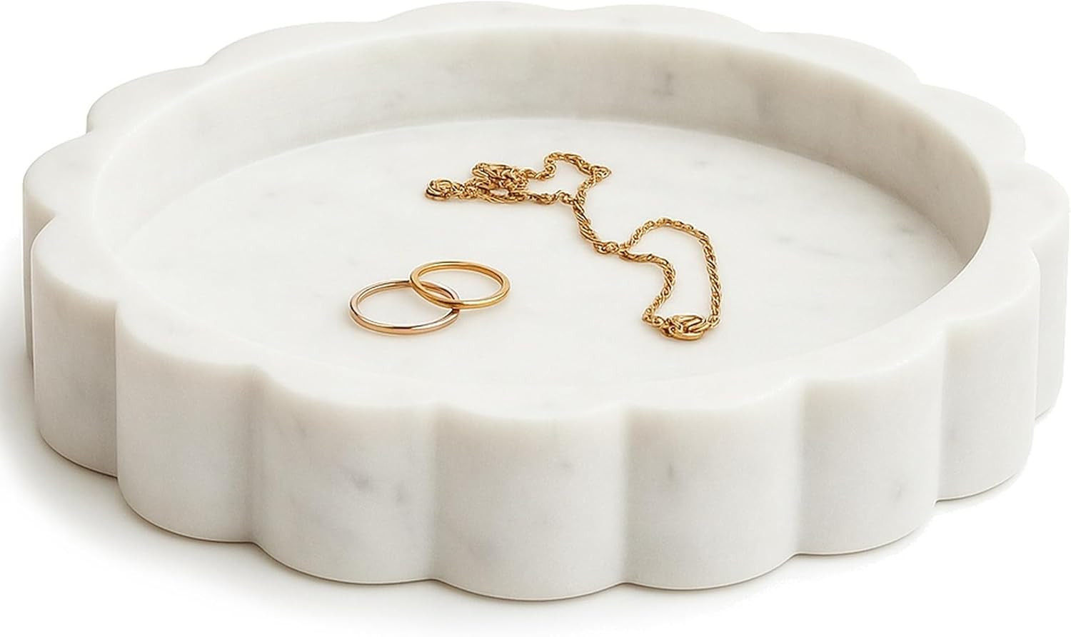 STRONA White Scalloped Marble Tray - 8" Round Stone Vanity Tray for Perfume & Jewelry, Marble Dis... | Amazon (US)
