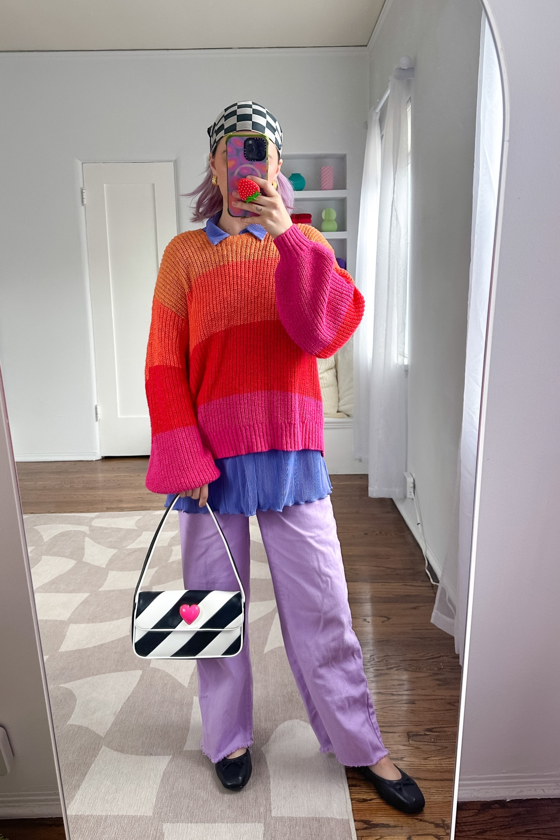 wearing the rainbow on this cozy Sunday 🌈✨

Champagne wears a multi-colored knit sweater, textured purple blue collar shirt, purple denim jeans and a black and white striped purse bag with a pink heart and black ballet flats. 

#rainbow #maximalist #maximalism #dopaminedressing #dopamine #outfit

#LTKSeasonal #LTKHoliday #LTKSale