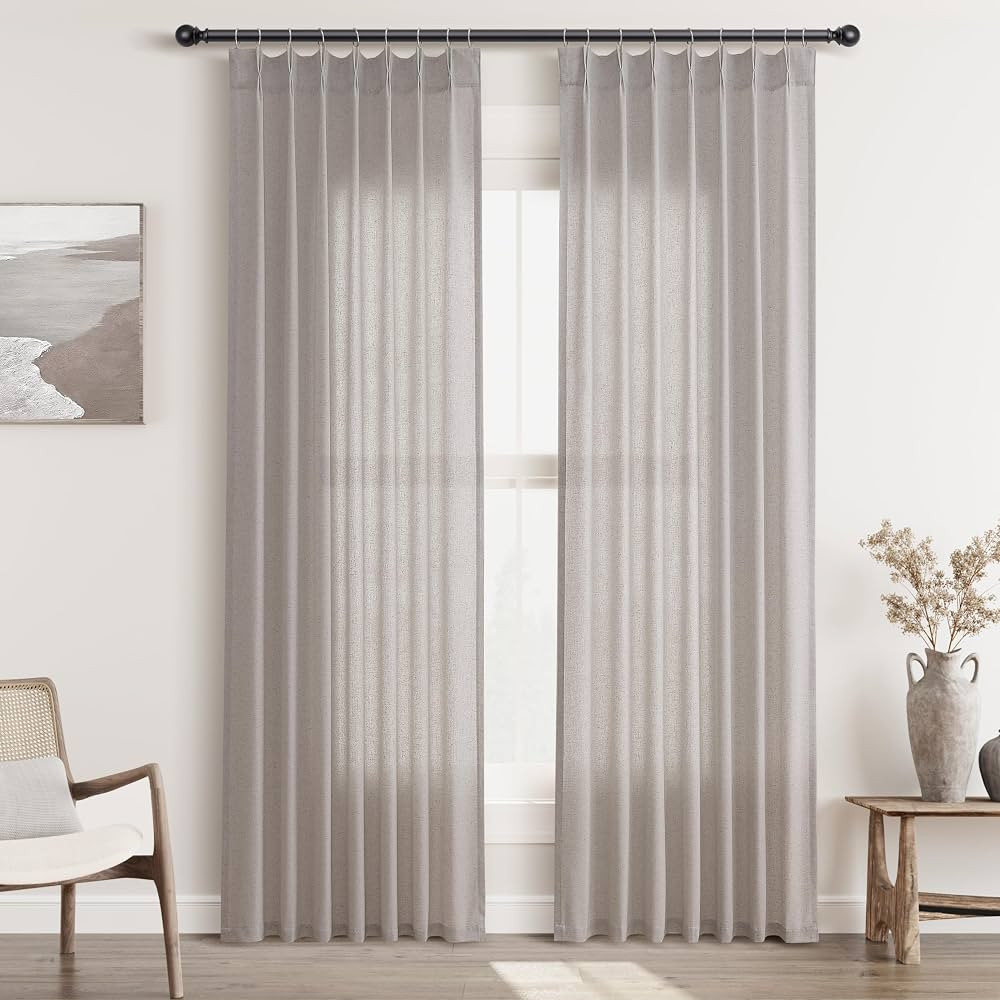 Brownish Grey Pinch Pleat Linen Curtains 84 Inch Length 2 Panels Set for Bedroom Dinging Room Sem... | Amazon (US)