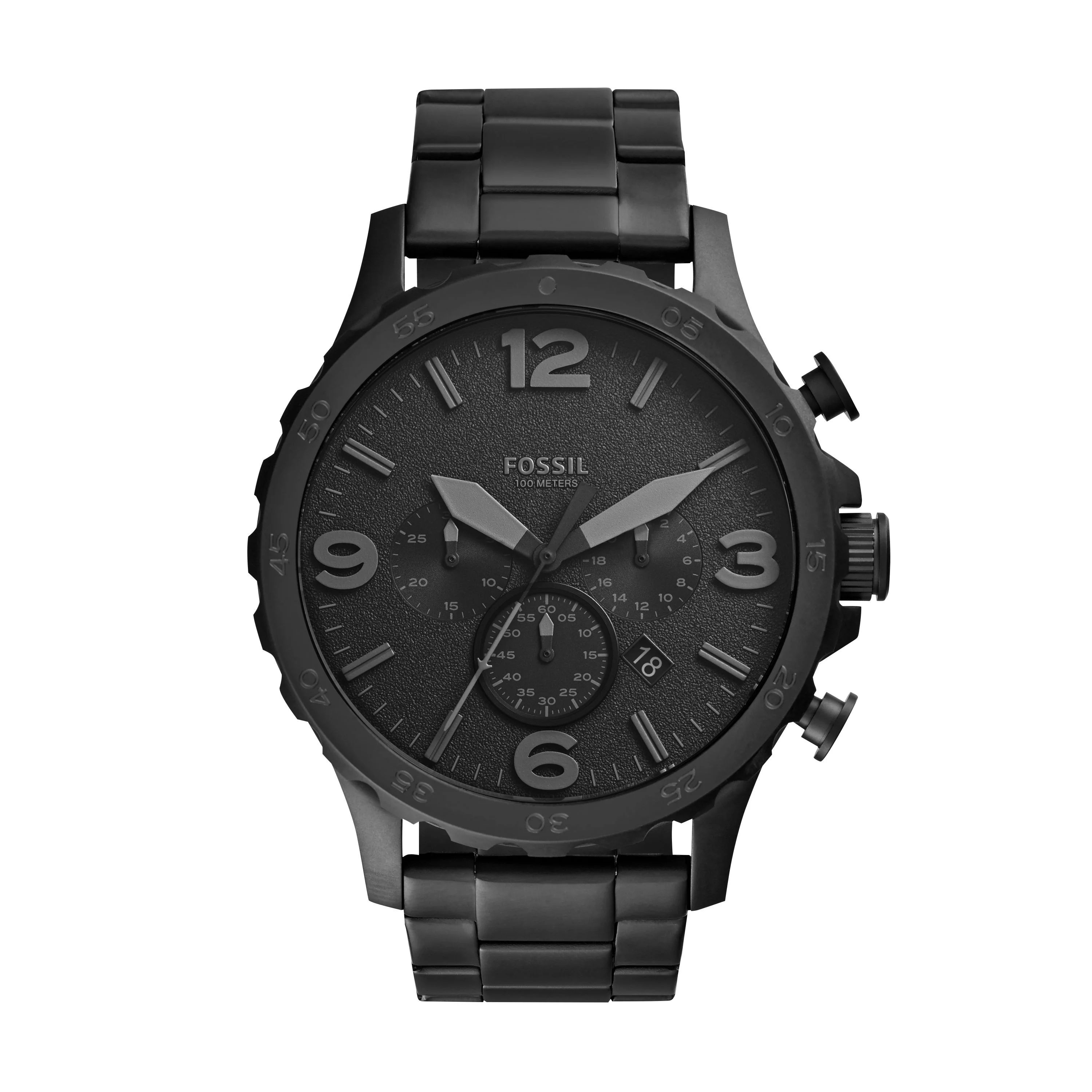 Fossil Men's Nate Chronograph Black Stainless Steel Watch (JR1401) | Walmart (US)