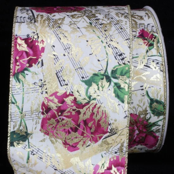 Ivory and Gold Mozart Roses Wire Edged Craft Ribbon 4" x 20 Yards | Walmart (US)