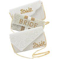 White Rose Gold Striped Bride Wedding Bridal Newlywed Bead Clutch Chain Crossbody Handbag | Etsy (US)