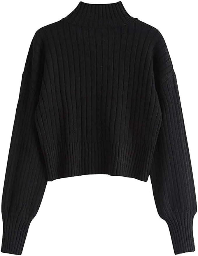 ZAFUL Women's Crew Neck Long Sleeve Pullover Crop Sweater Mock Neck Lantern Sleeve Ribbed Knit Ju... | Amazon (US)