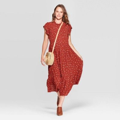 Women's Floral Print Sleeveless High Crewneck Midi Dress - Universal Thread™ Rust | Target