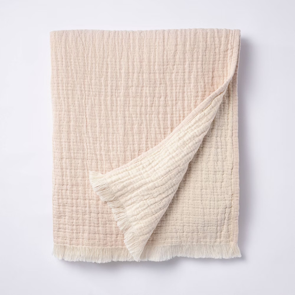 Reversible Gauze Throw Blanket Blush - Threshold designed with Studio McGee | Target