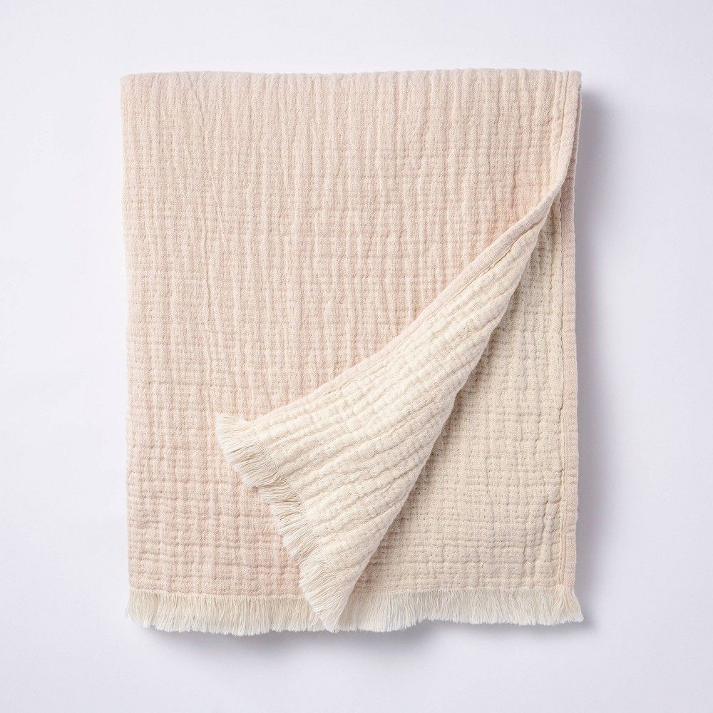 Reversible Gauze Throw Blanket Blush - Threshold designed with Studio McGee | Target