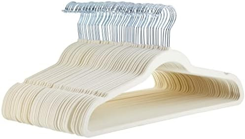 Amazon Basics Slim, Velvet, Non-Slip Sturdy Clothes Hangers, 50-Pack, Ivory/Silver | Amazon (US)