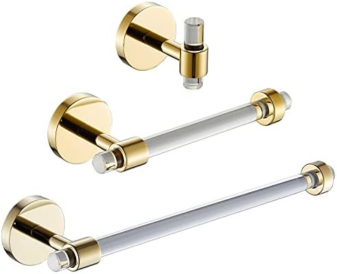 Acrylic Bathroom Hardware Accessories Set 3 Pieces,Gold Hand Towel Holder/Toilet Paper Holder/Hoo... | Amazon (US)