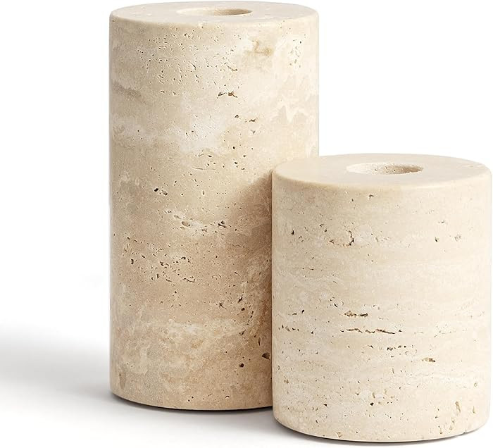 WORHE Candle Holders True Natural Marble Set of 2 Decorative Candlestick Holder for Table Centerp... | Amazon (US)