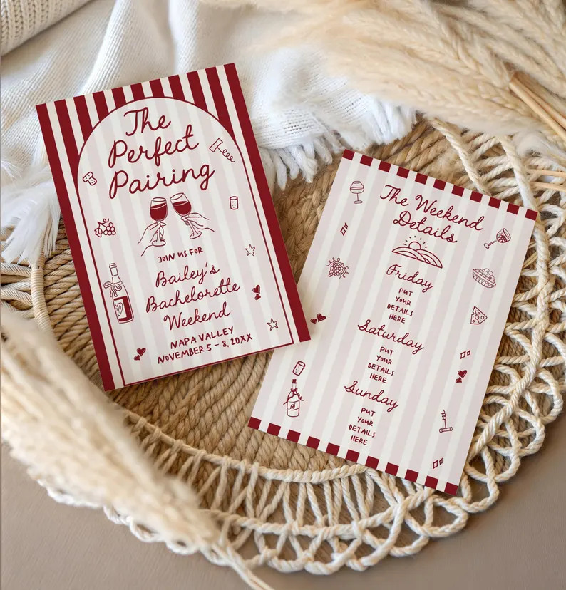 Wine Tasting Bachelorette Invitation, the Perfect Pairing Editable Canva Template, Vineyard Party... | Etsy (Global)