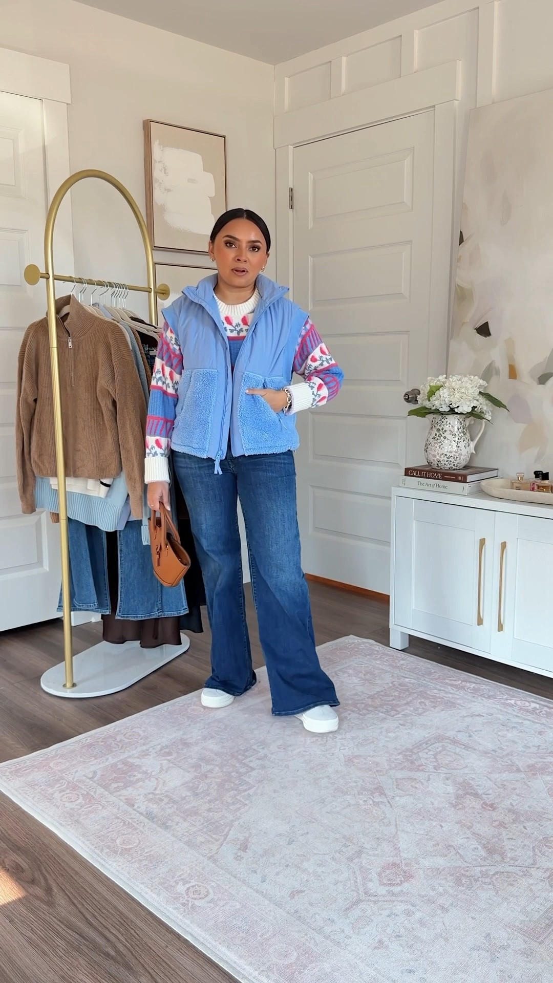 Blue vest size xxs TTS Blue floral sweater size xxs TTS Flare jeans in heirloom wash size 26 petite - petite is labeled as Lil Sneakers size 6 TTS

#LTKPetite #LTKFindsUnder100 #LTKFindsUnder50