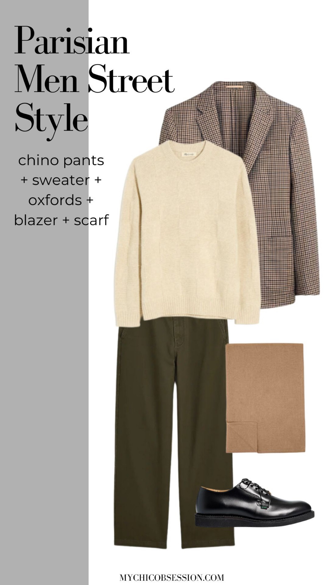 Scarves were big for both men and women in Paris. For the quintessential fall look, start with a cozy knit sweater, add a patterned blazer, and finish with pants in a fall appropriate hue like this one.

#LTKmens #LTKstyletip #LTKSeasonal