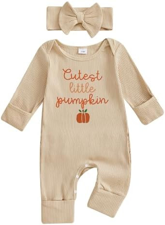 My First Halloween Baby Girl Outfit Newborn Pumpkin Ghost Jumpsuit | Amazon (US)
